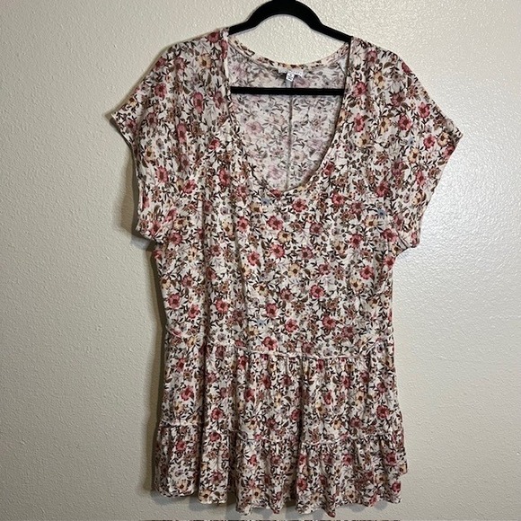 True Craft Tops - True Craft Plus Size 1X Floral Tiered‎ Babydoll Tunic V Neck Top Cottage Prairie